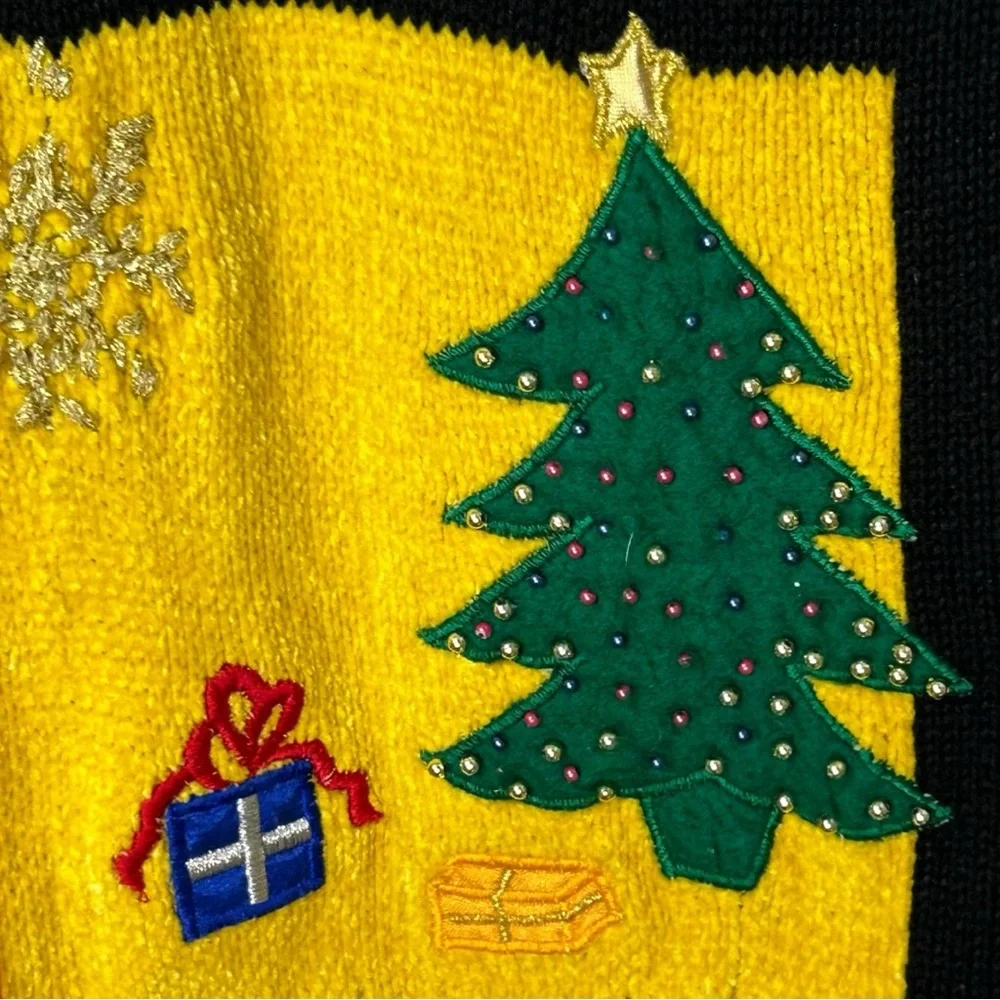 Vintage Patchwork Style Knit Christmas‎ Cardigan Sweater Vest - Women's Size 1X - Picture 5 of 12